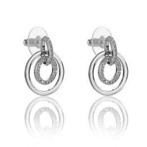 Silver round circles with genuine crystals earrings