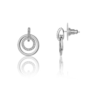 Silver round circles with genuine crystals earrings