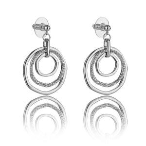 Silver edgy circles with genuine crystals earrings
