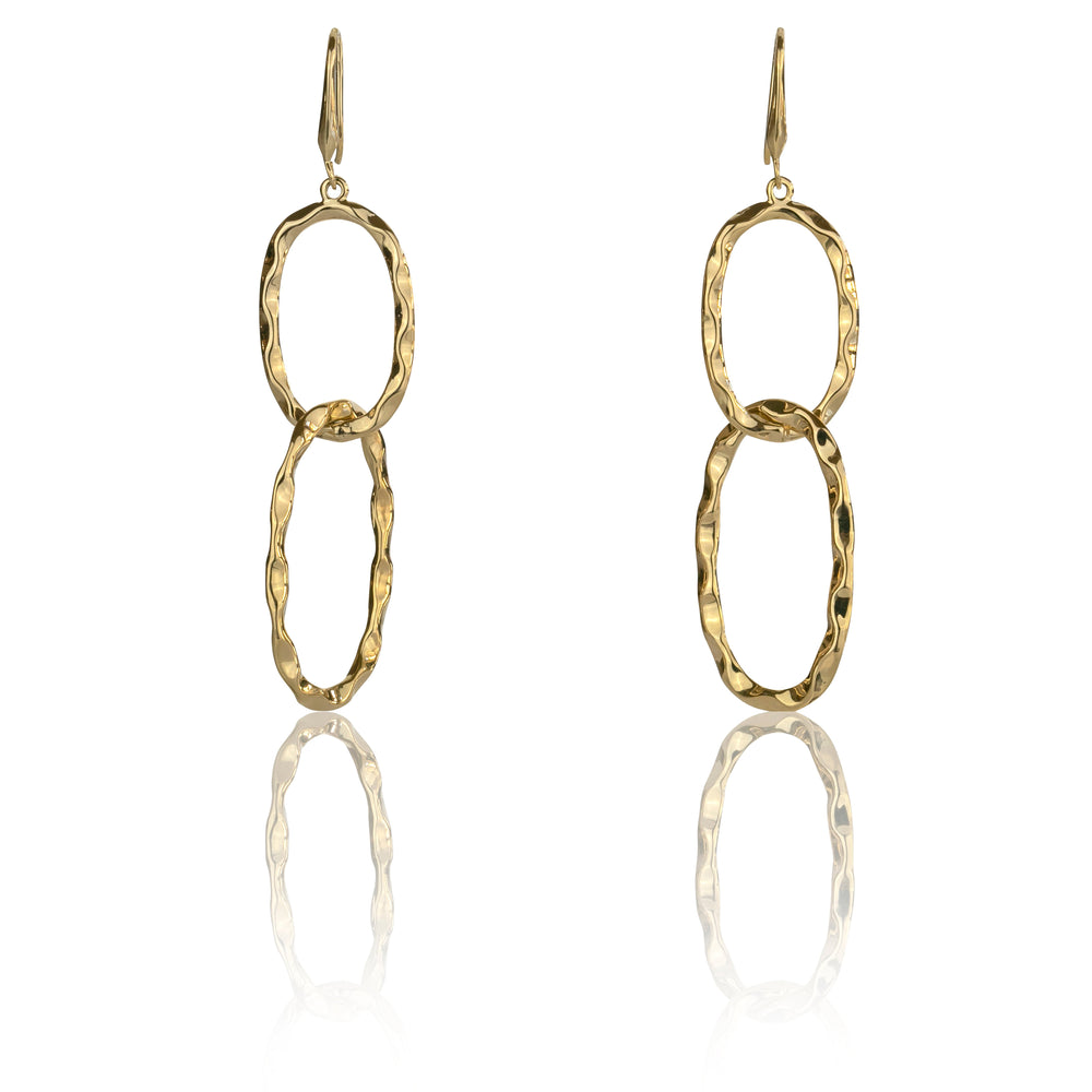 Hanging Oval textured Earrings in Gold