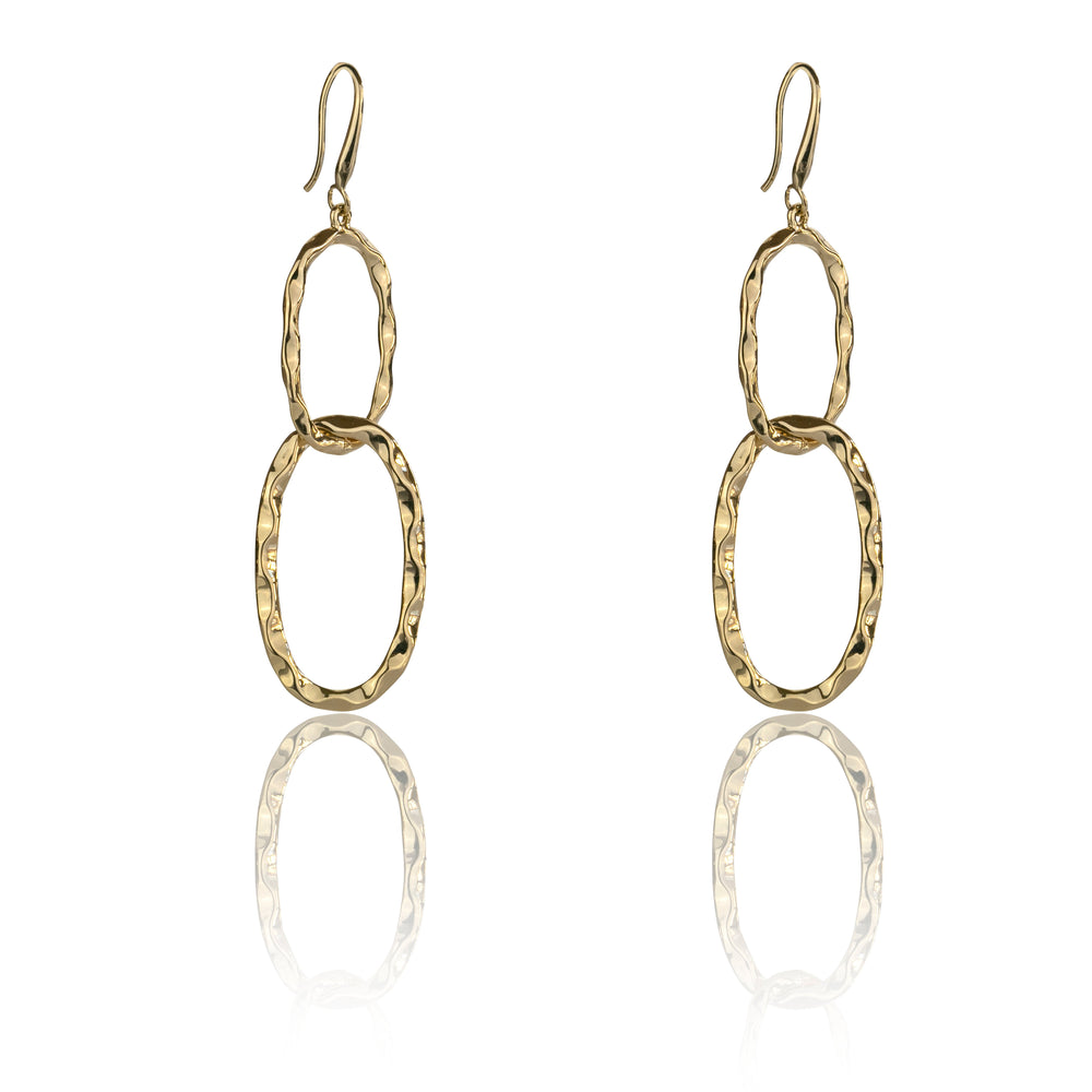 Hanging Oval textured Earrings in Gold