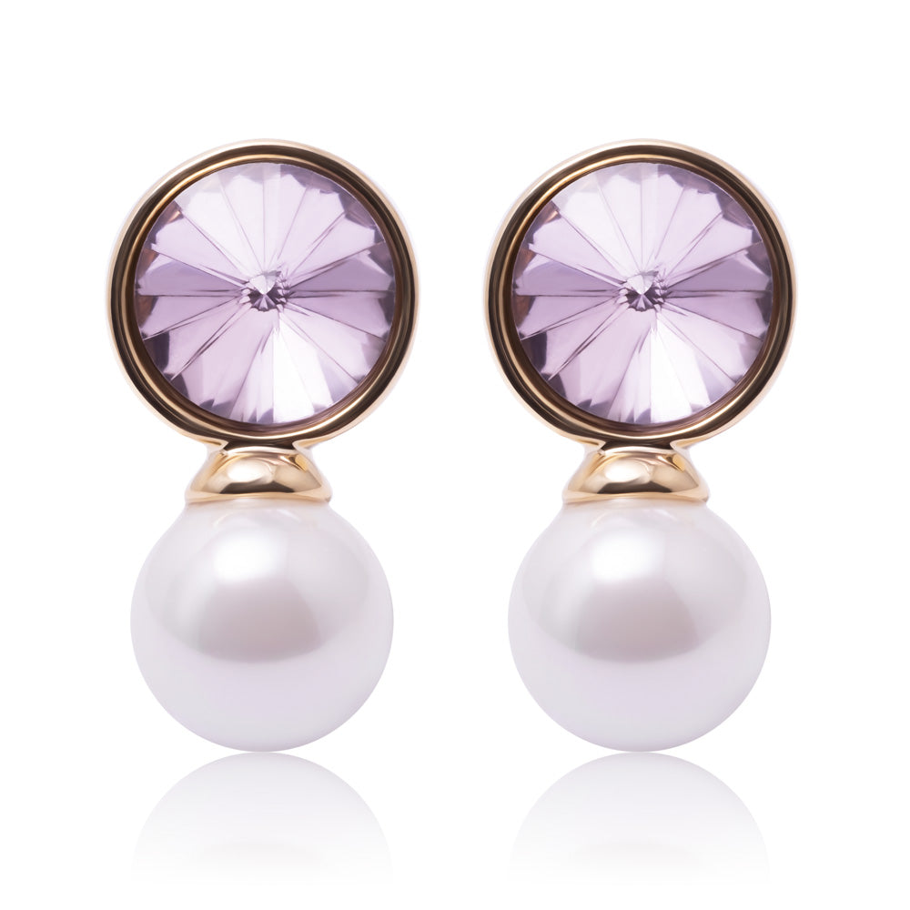 Friendship with genuine rose crystal and pearl earrings in Gold