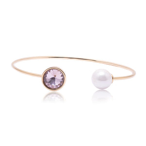 Friendship with genuine rose crystal and pearl bracelet in Gold