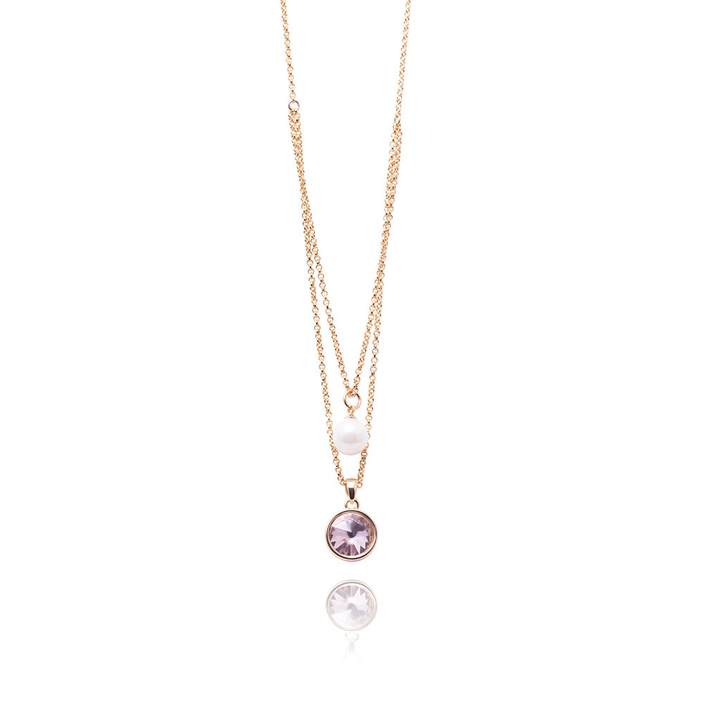 Friendship with genuine rose crystal and pearl Necklace in Gold
