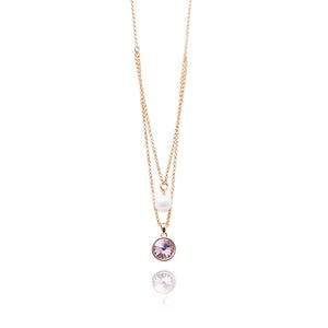Friendship with genuine rose crystal and pearl Necklace in Gold